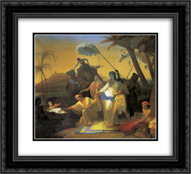 Pharaoh's daughter finding baby Moses 22x20 Black Ornate Wood Framed Art Print Poster with Double Matting by Flavitsky, Konstantin Dmitriyevich