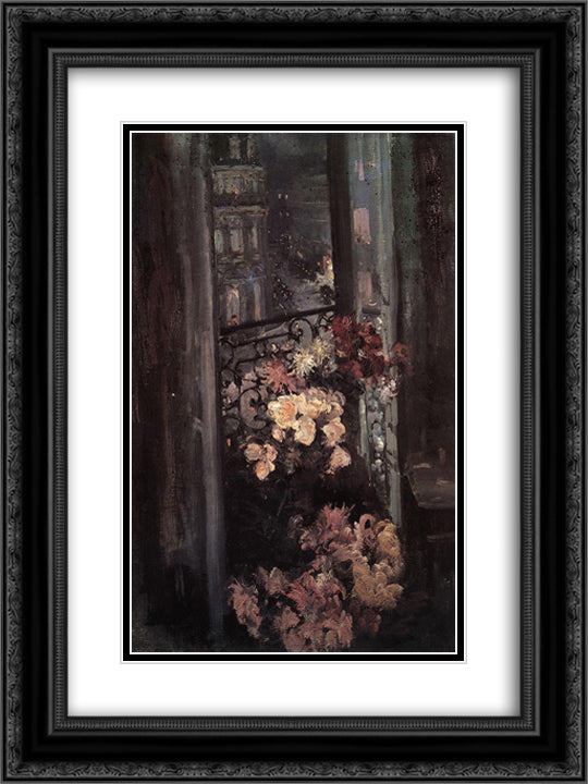 A Parisian Balcony 18x24 Black Ornate Wood Framed Art Print Poster with Double Matting by Korovin, Konstantin