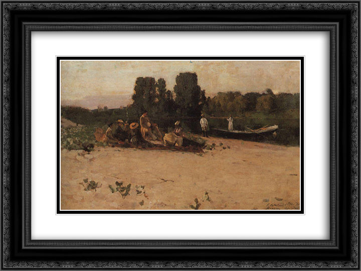 A Picnic 24x18 Black Ornate Wood Framed Art Print Poster with Double Matting by Korovin, Konstantin