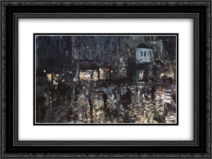 After the rain.Paris 24x18 Black Ornate Wood Framed Art Print Poster with Double Matting by Korovin, Konstantin