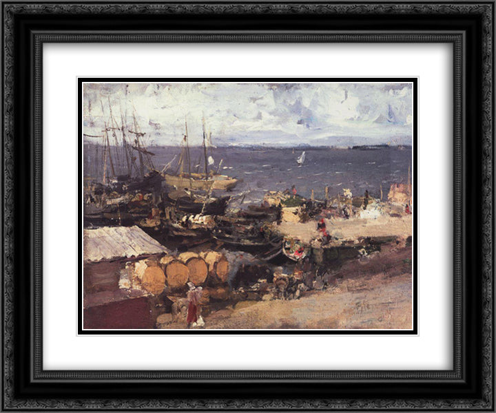 Arkhangelsk Port on Dvina 24x20 Black Ornate Wood Framed Art Print Poster with Double Matting by Korovin, Konstantin