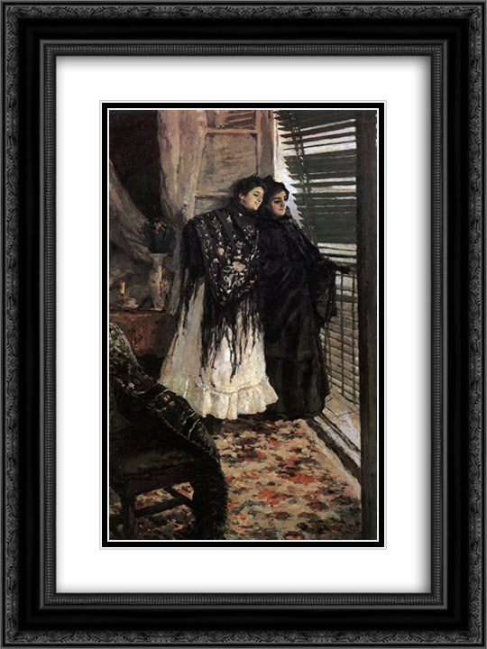At the balcony.Spanish women Leonora and Ampara 18x24 Black Ornate Wood Framed Art Print Poster with Double Matting by Korovin, Konstantin