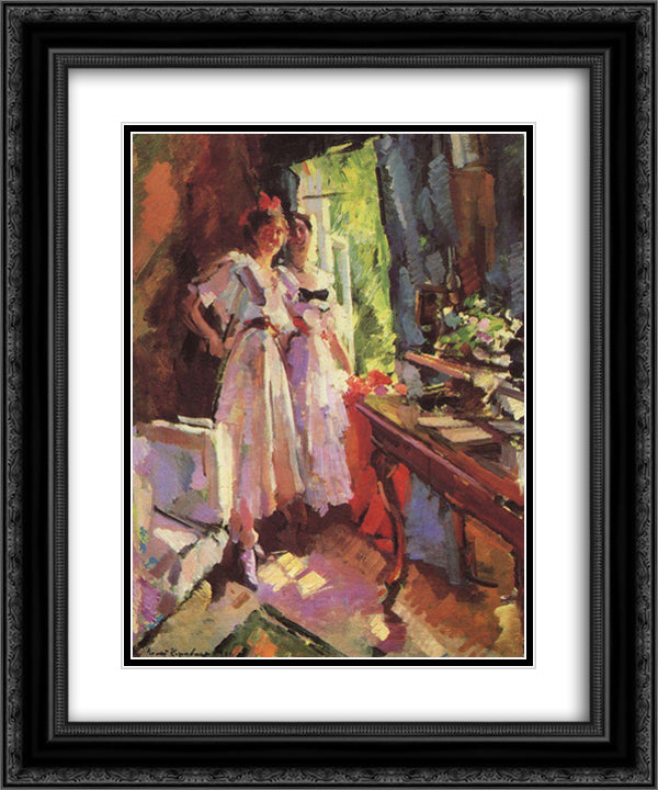At the Open Window 20x24 Black Ornate Wood Framed Art Print Poster with Double Matting by Korovin, Konstantin
