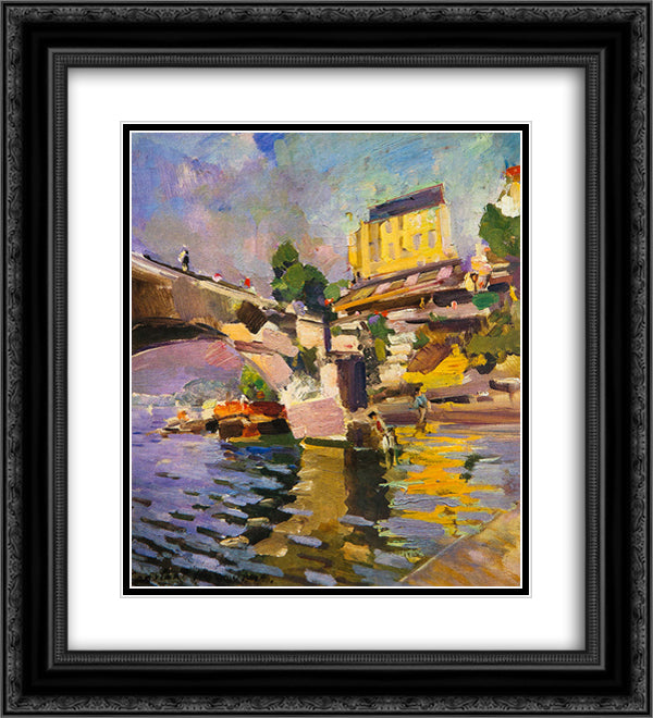 Bridge in Saint Cloud 20x22 Black Ornate Wood Framed Art Print Poster with Double Matting by Korovin, Konstantin