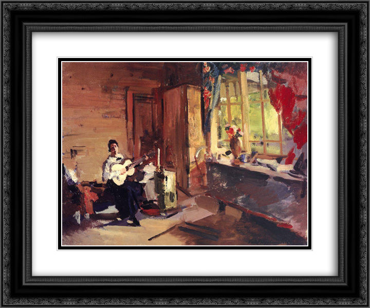 Girl with guitar 24x20 Black Ornate Wood Framed Art Print Poster with Double Matting by Korovin, Konstantin