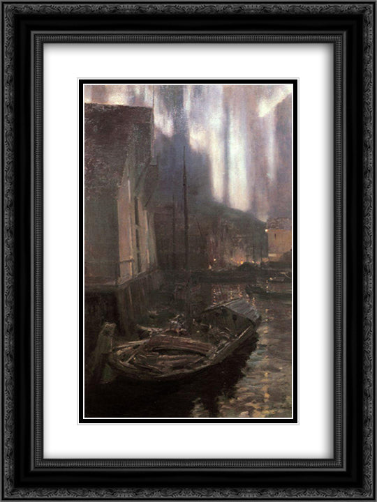 Hammerfest. The Nothern Lights 18x24 Black Ornate Wood Framed Art Print Poster with Double Matting by Korovin, Konstantin