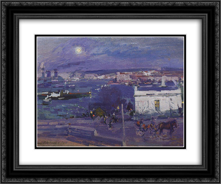 Harbour at Sevastopol 24x20 Black Ornate Wood Framed Art Print Poster with Double Matting by Korovin, Konstantin