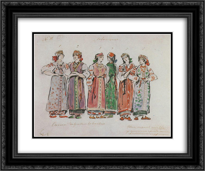 Hay girls 24x20 Black Ornate Wood Framed Art Print Poster with Double Matting by Korovin, Konstantin