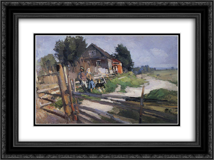 Landscape with fence 24x18 Black Ornate Wood Framed Art Print Poster with Double Matting by Korovin, Konstantin