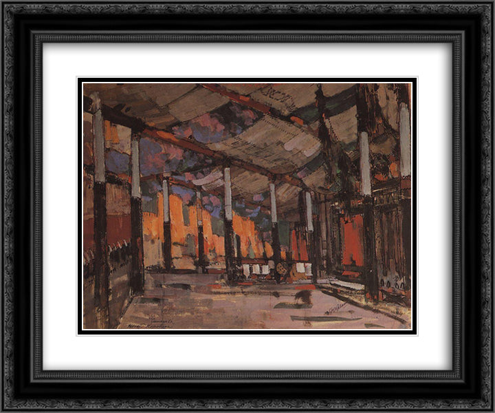 Military tent Mato 24x20 Black Ornate Wood Framed Art Print Poster with Double Matting by Korovin, Konstantin