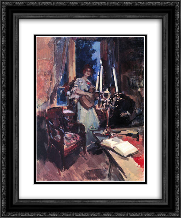 Night 20x24 Black Ornate Wood Framed Art Print Poster with Double Matting by Korovin, Konstantin