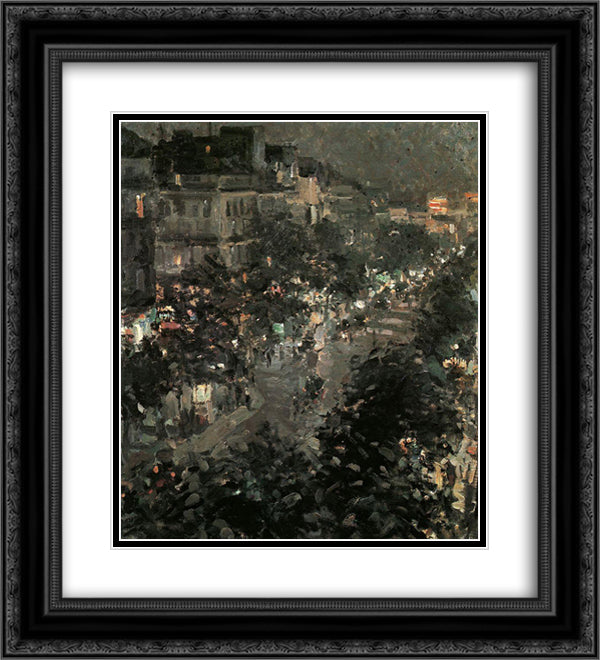 Paris at Night. Boulevard des Italiens 20x22 Black Ornate Wood Framed Art Print Poster with Double Matting by Korovin, Konstantin