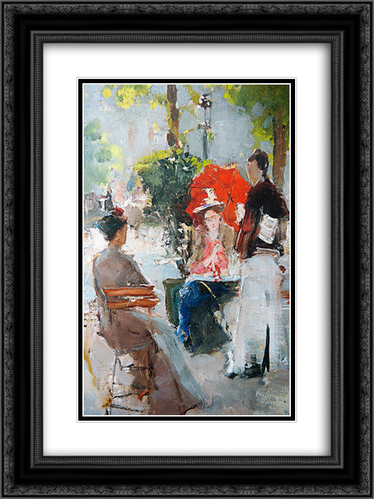 Paris cafe (fragment) 18x24 Black Ornate Wood Framed Art Print Poster with Double Matting by Korovin, Konstantin