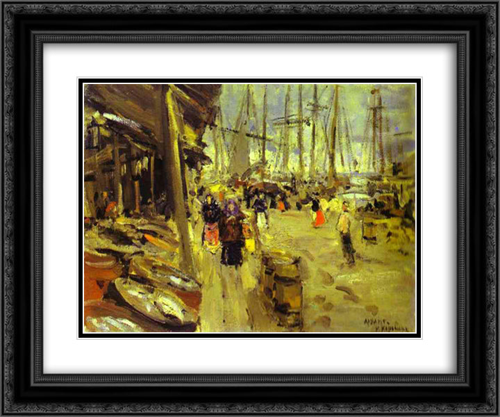 Pier in Arkhangelsk 24x20 Black Ornate Wood Framed Art Print Poster with Double Matting by Korovin, Konstantin
