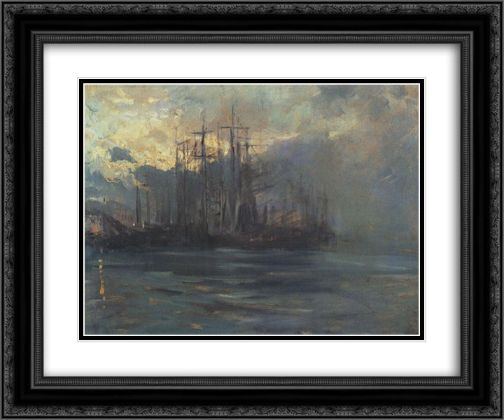 Port in Marsele 24x20 Black Ornate Wood Framed Art Print Poster with Double Matting by Korovin, Konstantin