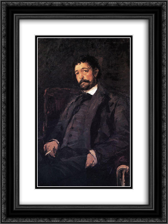 Portrait of Italian singer Angelo Masini 18x24 Black Ornate Wood Framed Art Print Poster with Double Matting by Korovin, Konstantin