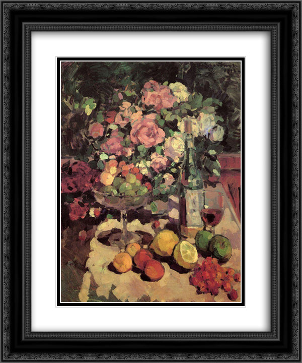 Roses, fruit, wine 20x24 Black Ornate Wood Framed Art Print Poster with Double Matting by Korovin, Konstantin