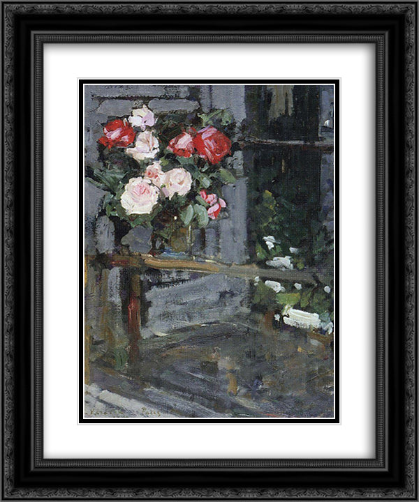 Roses.Evening 20x24 Black Ornate Wood Framed Art Print Poster with Double Matting by Korovin, Konstantin