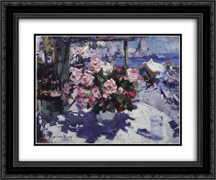 Roses 24x20 Black Ornate Wood Framed Art Print Poster with Double Matting by Korovin, Konstantin