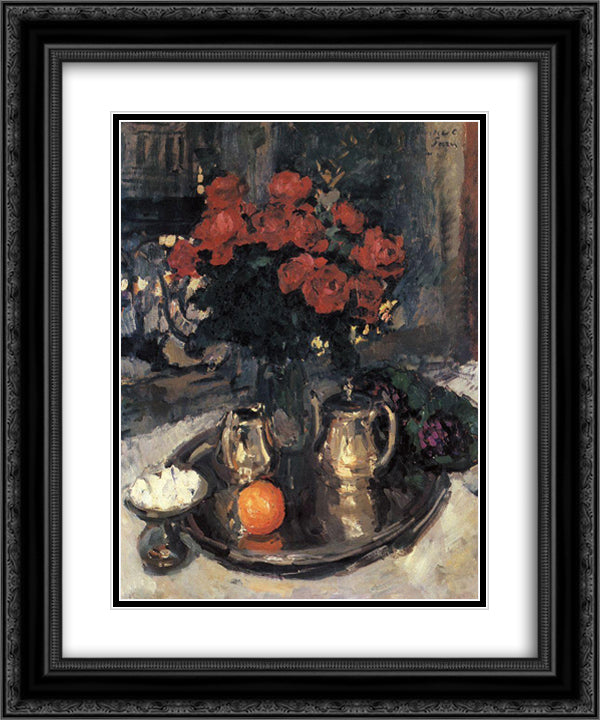 Roses and violets 20x24 Black Ornate Wood Framed Art Print Poster with Double Matting by Korovin, Konstantin
