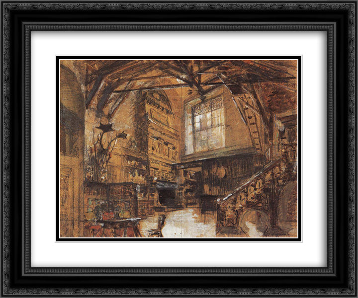 Set Design for the opera Windsor gossips 24x20 Black Ornate Wood Framed Art Print Poster with Double Matting by Korovin, Konstantin