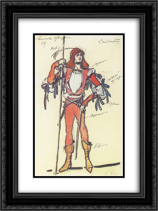Soldier.Costume design for Gartman`s ballet 18x24 Black Ornate Wood Framed Art Print Poster with Double Matting by Korovin, Konstantin