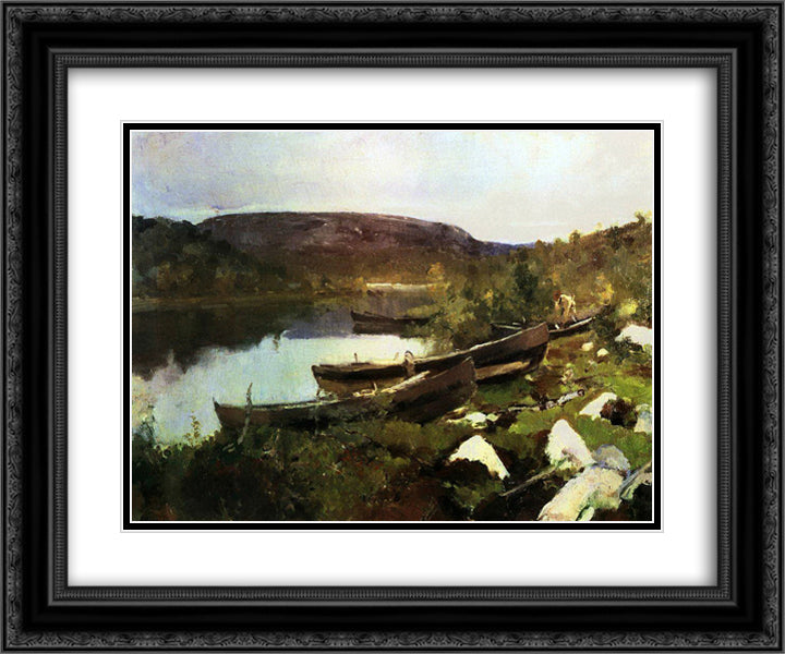 St. Triphon`s Brook in Pechenega 24x20 Black Ornate Wood Framed Art Print Poster with Double Matting by Korovin, Konstantin