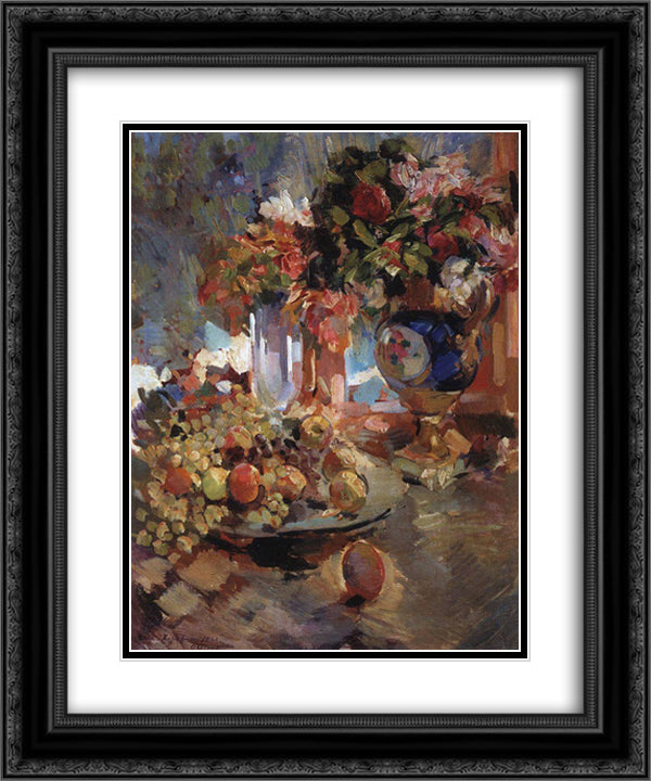 Still Life with Blue Vase 20x24 Black Ornate Wood Framed Art Print Poster with Double Matting by Korovin, Konstantin