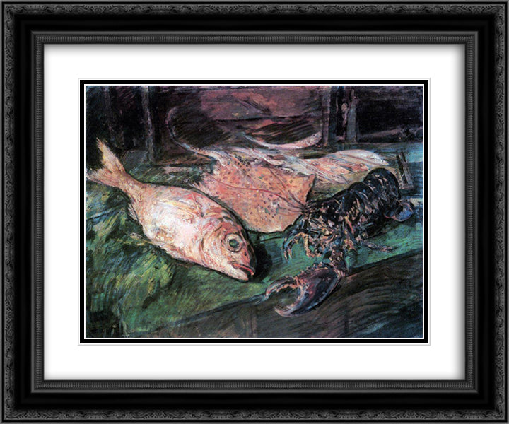 Still Life with Lobster 24x20 Black Ornate Wood Framed Art Print Poster with Double Matting by Korovin, Konstantin
