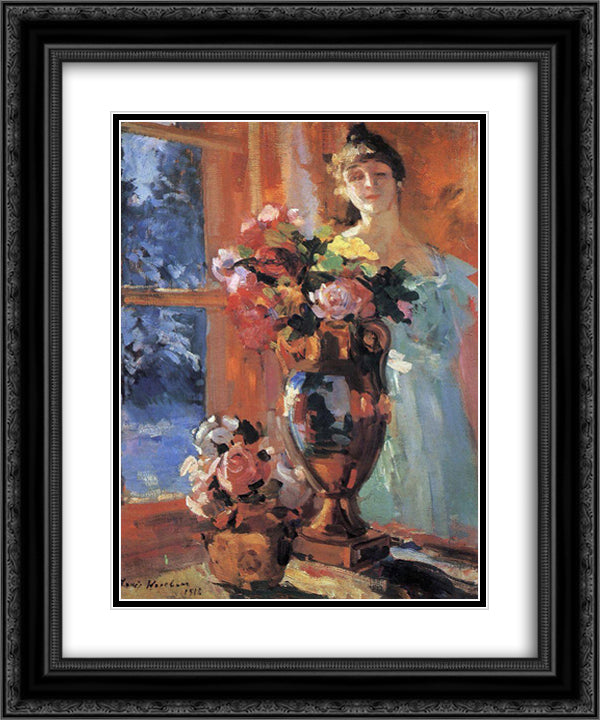 Still life with portrait of Pertseva 20x24 Black Ornate Wood Framed Art Print Poster with Double Matting by Korovin, Konstantin