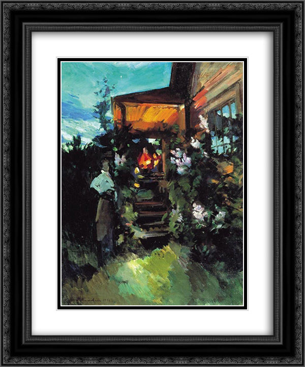 Summer evening on the porch 20x24 Black Ornate Wood Framed Art Print Poster with Double Matting by Korovin, Konstantin