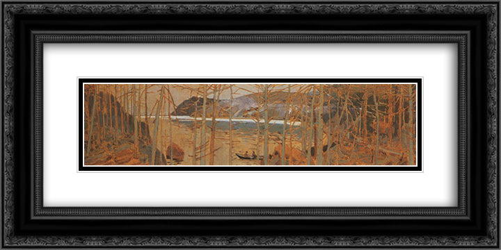 Taiga near Baikal 24x12 Black Ornate Wood Framed Art Print Poster with Double Matting by Korovin, Konstantin