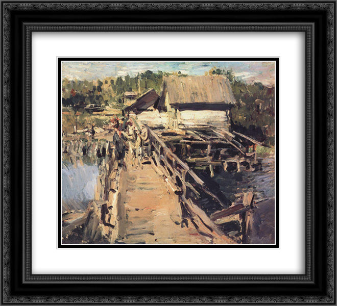 The bridge at the mill 22x20 Black Ornate Wood Framed Art Print Poster with Double Matting by Korovin, Konstantin
