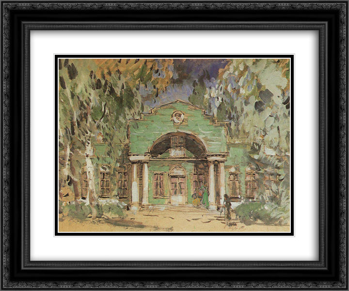 The Larin`s Garden. Sketch of set for P. Tchaikovsky`s opera 24x20 Black Ornate Wood Framed Art Print Poster with Double Matting by Korovin, Konstantin