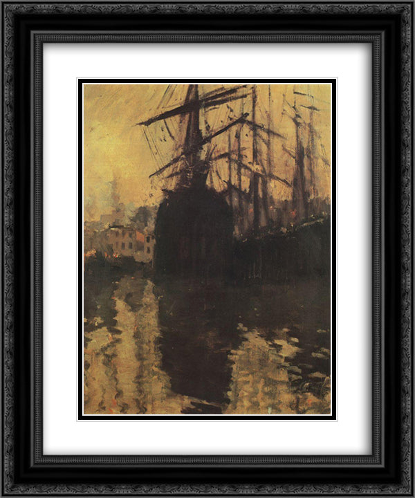 The Port in Marseilles 20x24 Black Ornate Wood Framed Art Print Poster with Double Matting by Korovin, Konstantin