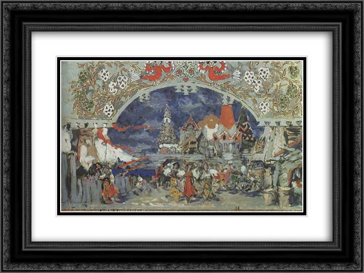 Trading Pier in the Capital City.Sketch of set for C. Pugni`s ballet 24x18 Black Ornate Wood Framed Art Print Poster with Double Matting by Korovin, Konstantin