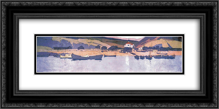 View of settlement 24x12 Black Ornate Wood Framed Art Print Poster with Double Matting by Korovin, Konstantin