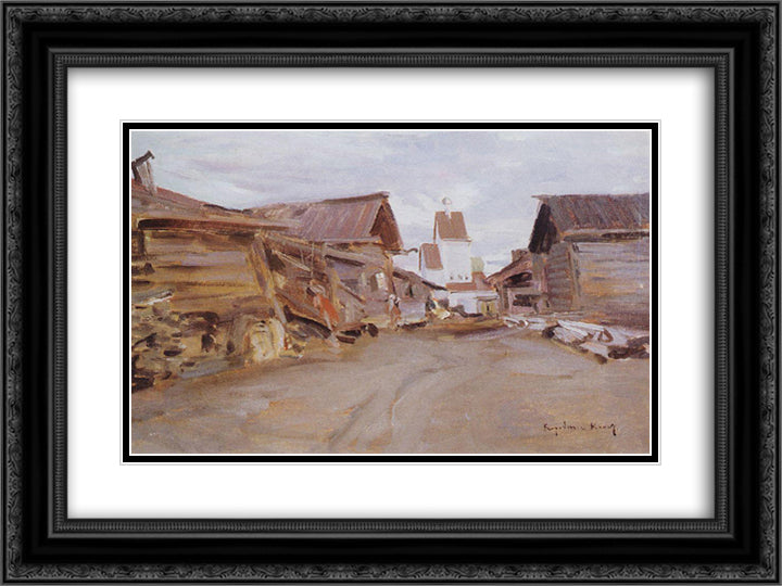 Village in northern Russia 24x18 Black Ornate Wood Framed Art Print Poster with Double Matting by Korovin, Konstantin