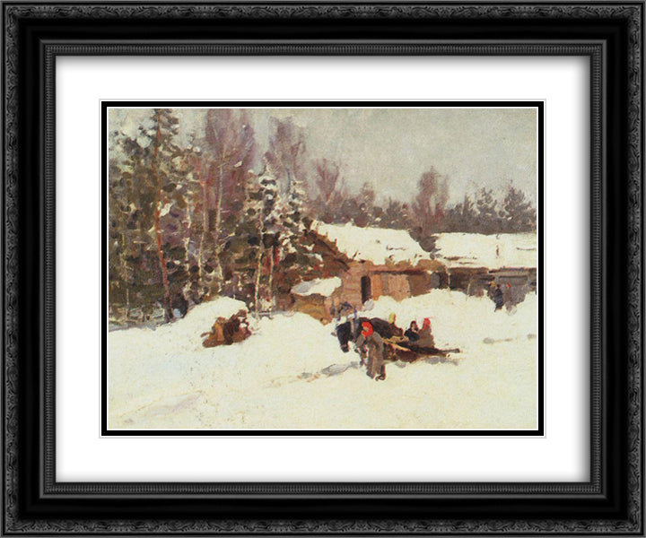 Winter Landscape 24x20 Black Ornate Wood Framed Art Print Poster with Double Matting by Korovin, Konstantin