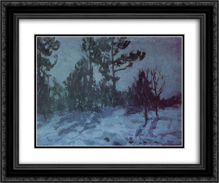Winter Night 24x20 Black Ornate Wood Framed Art Print Poster with Double Matting by Korovin, Konstantin