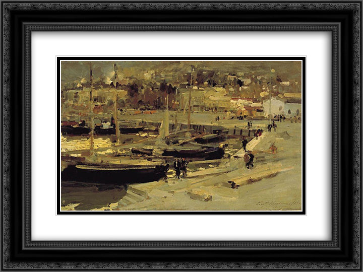 Yalta Port 24x18 Black Ornate Wood Framed Art Print Poster with Double Matting by Korovin, Konstantin
