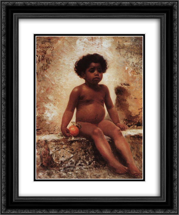 Arab Boy with an Orange 20x24 Black Ornate Wood Framed Art Print Poster with Double Matting by Makovsky, Konstantin