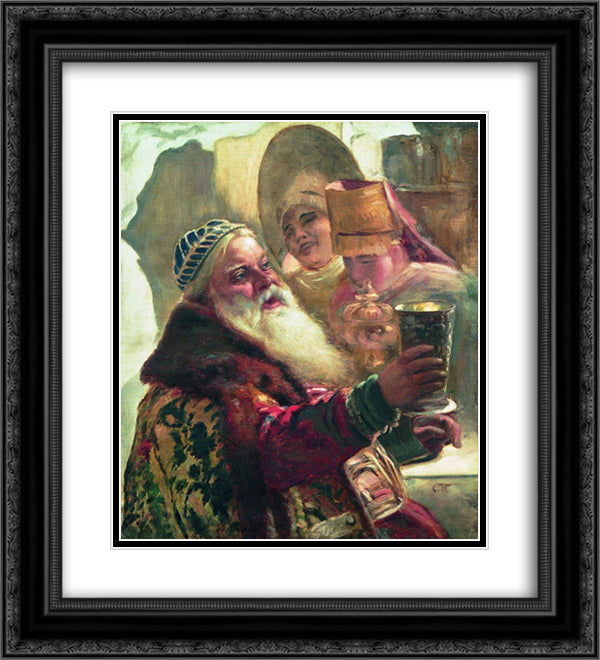 Boyar with the cup 20x22 Black Ornate Wood Framed Art Print Poster with Double Matting by Makovsky, Konstantin