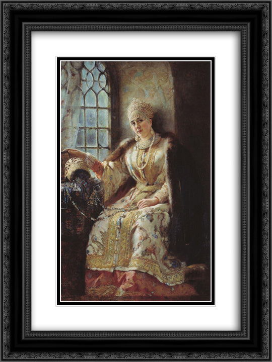 Boyar's Wife at the Window 18x24 Black Ornate Wood Framed Art Print Poster with Double Matting by Makovsky, Konstantin