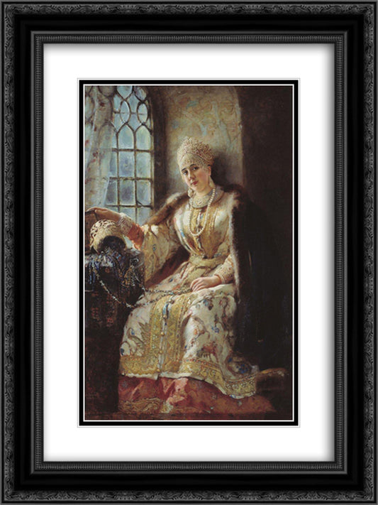 Boyar's Wife at the Window 18x24 Black Ornate Wood Framed Art Print Poster with Double Matting by Makovsky, Konstantin