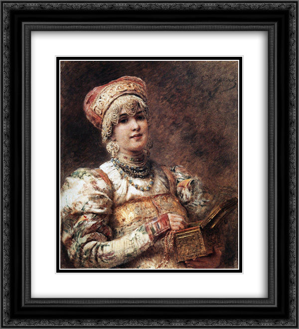 Boyaryshnya 20x22 Black Ornate Wood Framed Art Print Poster with Double Matting by Makovsky, Konstantin