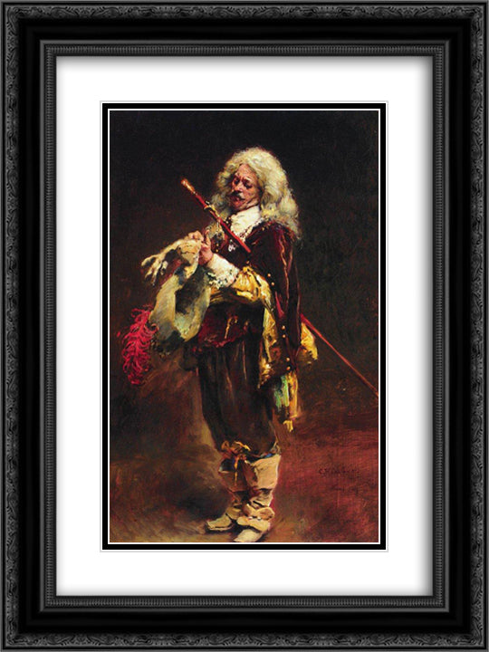 Chevalier, arraying gloves 18x24 Black Ornate Wood Framed Art Print Poster with Double Matting by Makovsky, Konstantin