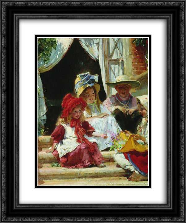 Children 20x24 Black Ornate Wood Framed Art Print Poster with Double Matting by Makovsky, Konstantin