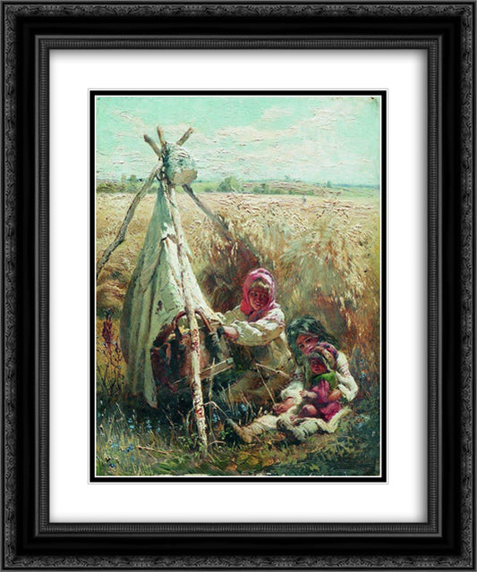 Children in a Field 20x24 Black Ornate Wood Framed Art Print Poster with Double Matting by Makovsky, Konstantin