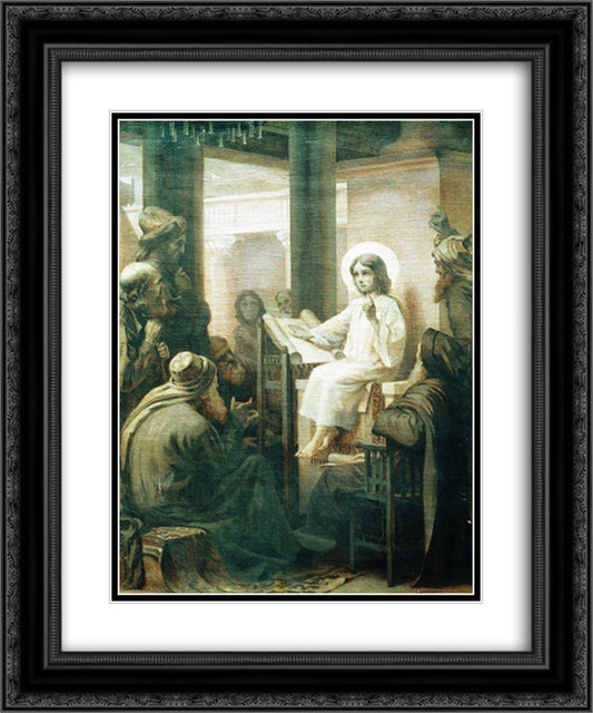 Christ among the teachers 20x24 Black Ornate Wood Framed Art Print Poster with Double Matting by Makovsky, Konstantin